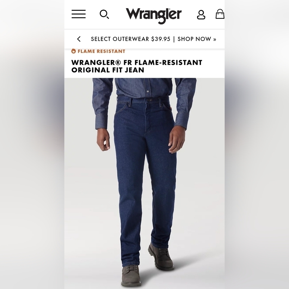 Wrangler 13 Original Flame Resistant Blue Jeans, Men's 33 X 32. New work